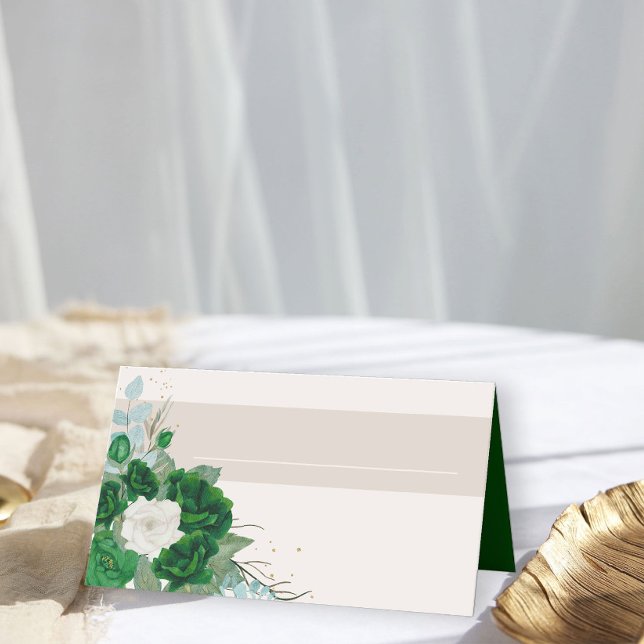 Carte De Placement Emerald Green et Roses ivoiriens avec panneau de n (Floral Place Cards from the Royal Rose Emerald Green Quinceanera Collection by Darling & May)
