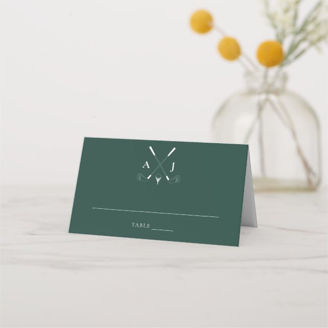 Carte De Placement Emerald Green Moderne Monogram Mariage de golf (Devant)