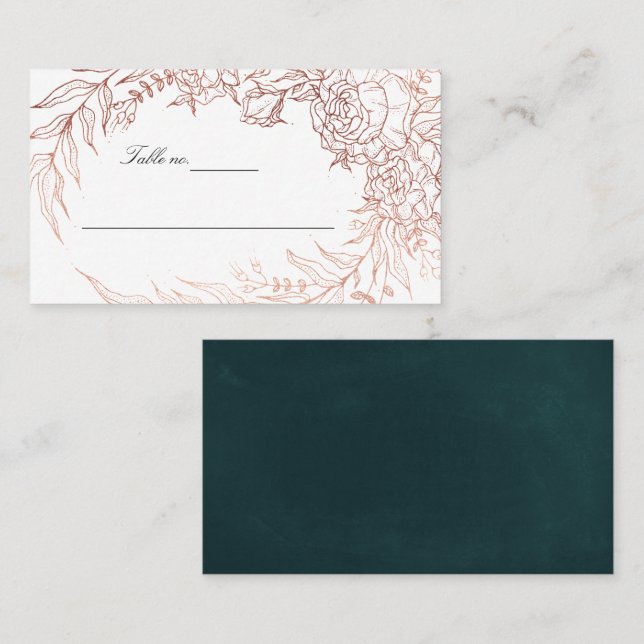 Carte De Placement Emerald Green Rose Gold Flower Mariage (Devant / Derrière)