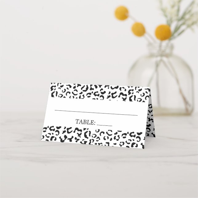 Carte De Placement Empreinte de léopard, Spots, noir et blanc, Mariag (Devant)