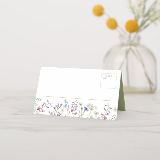 Carte De Placement Esquisse de fleur sauvage d'aquarelle mariage vert (Devant)