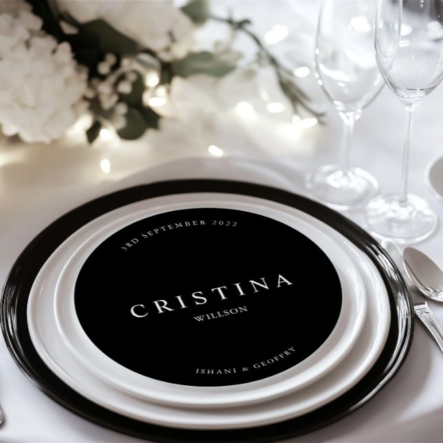 Carte de placement et de menu minimaliste ronde po (Round Minimalist Wedding Guest Place & Menu Card)
