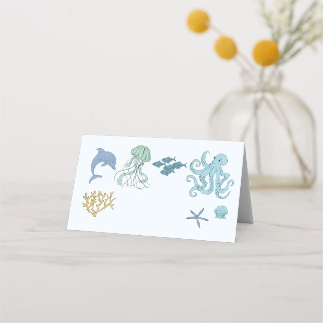 Carte De Placement Étiquette alimentaire Blue Ocean Party (Devant)