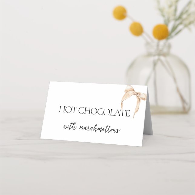 Carte De Placement Étiquette de buffet à nœud neutre Beige Mariage (Devant)