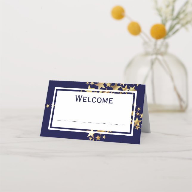 Carte De Placement ÉTOILES Bleues Gold FESTIVE Personnalisables (Devant)