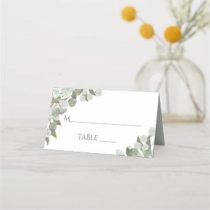 Carte De Placement Eucalyptus aquarelle et Mariage écriteau vert