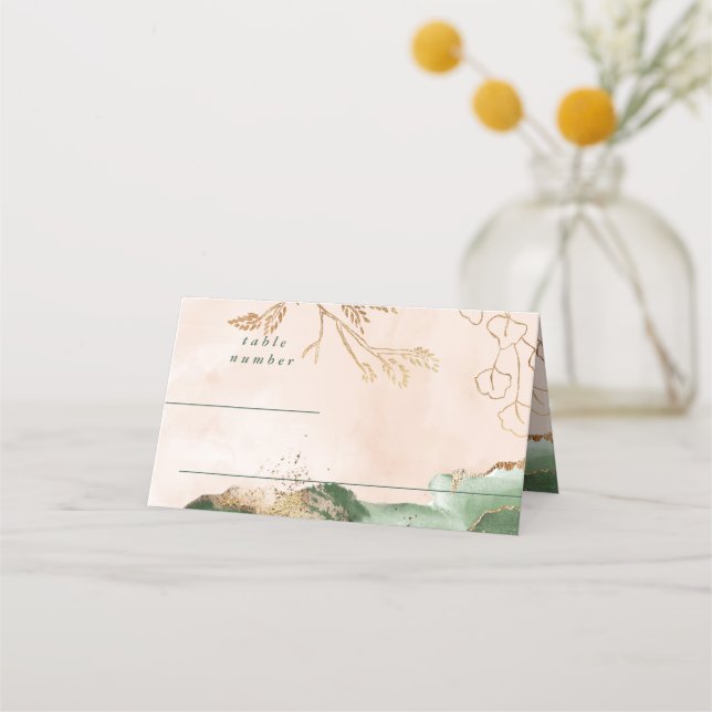 Carte De Placement Eucalyptus de la mousse d'or | Aquarelle Abstraite (Devant)