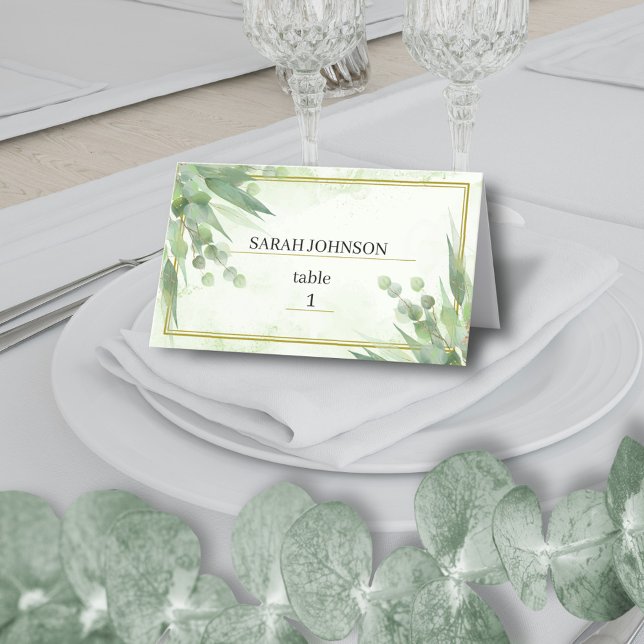 Carte De Placement Eucalyptus Mariage de feuillage vert or (Créateur téléchargé)