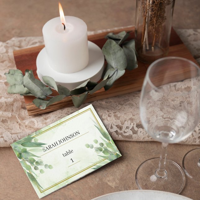 Carte De Placement Eucalyptus Mariage de feuillage vert or (Créateur téléchargé)