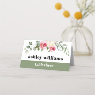 Carte De Placement Eucalyptus rose rose rose fleurs blanches mariage