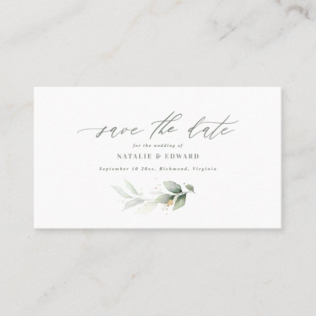 Carte De Placement Eucalyptus sauge vert or mariage enregistrer la da (Devant)