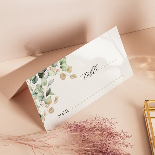 Carte De Placement Eucalyptus Verdure & Or Mariage photo pliée (Créateur téléchargé)