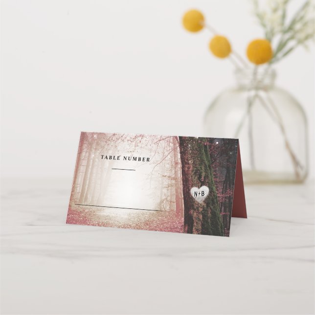 Carte De Placement Evermore | Forêt enchantée | Numéro de table rose (Devant)