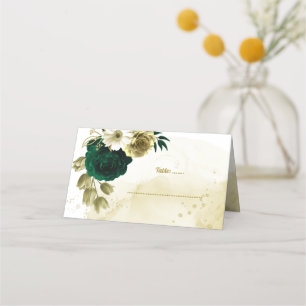 Carte De Placement Extraordinaire émeraude vert ivoire fleurs d'or pl
