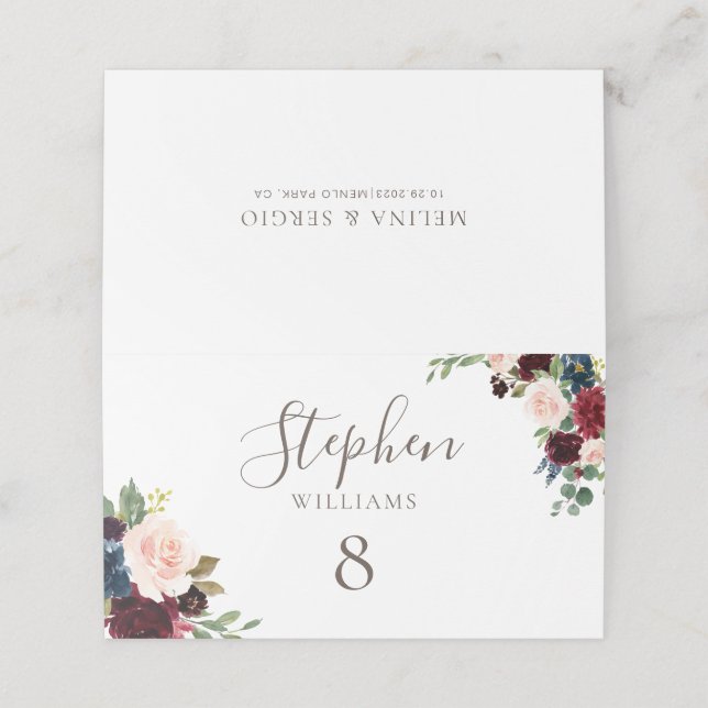 Carte De Placement Fancy Classic Fleurs Mariage  (Extérieur déplié)