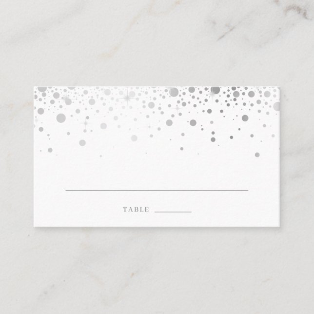 Carte De Placement Faux Silver Foil Confetti Dots Mariage élégant (Devant)