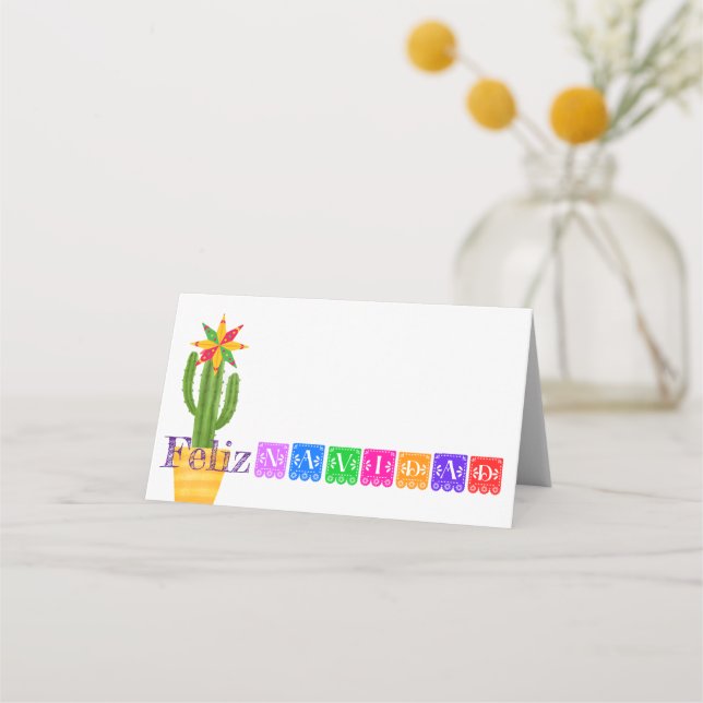 Carte De Placement Feliz Navidad Green Cactus Sur Purple (Devant)