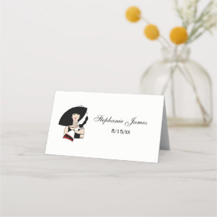 Carte De Placement Femme Art Déco Vintage portant un chapeau des gant