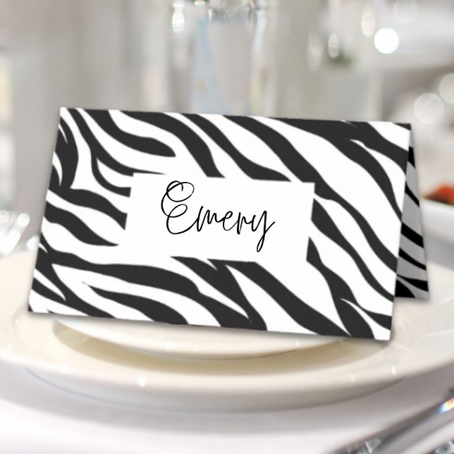 Carte De Placement Fête d'anniversaire chic safari avec impression zè (Chic black white zebra print safari birthday party place card)