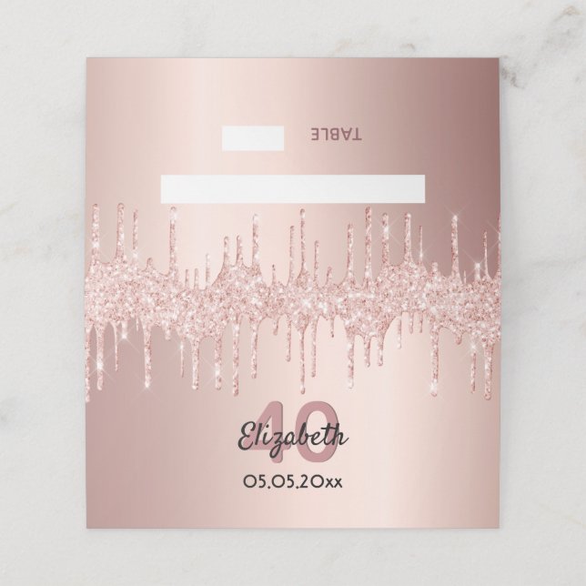 Carte De Placement fête de 40e anniversaire rose or parties scintilla (Extérieur déplié)