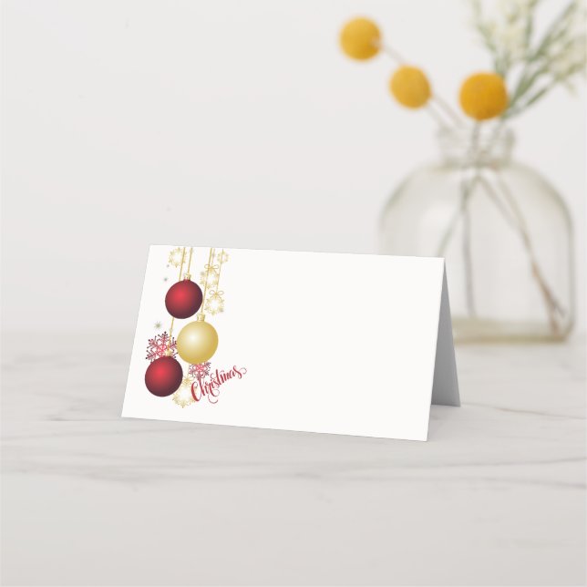 Carte De Placement Fête de Noël blanche, or et rouge (Devant)
