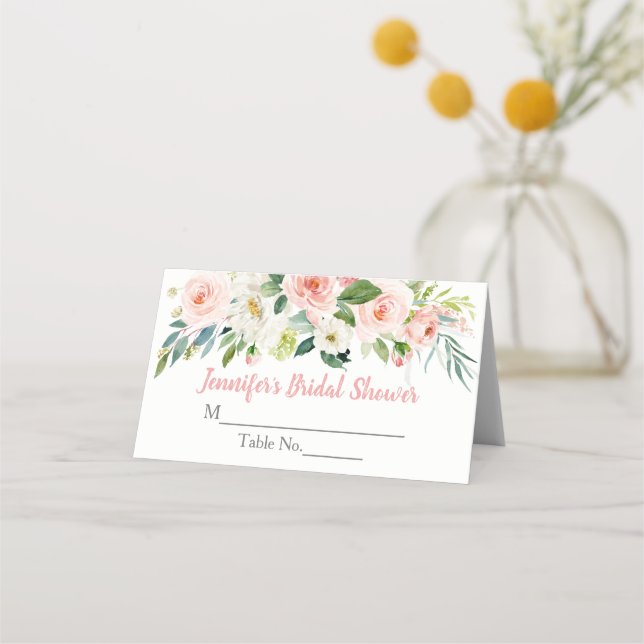 Carte De Placement Fête des mariées florale rose pâle (Devant)