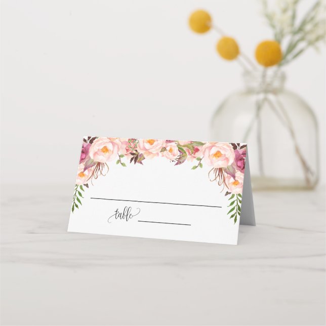 Carte De Placement Fête des mariées rose Floral Mariage Siège plié (Devant)