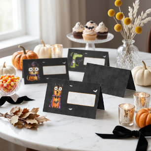 Carte De Placement Fête d'Halloween à l'aquarelle effrayante et migno