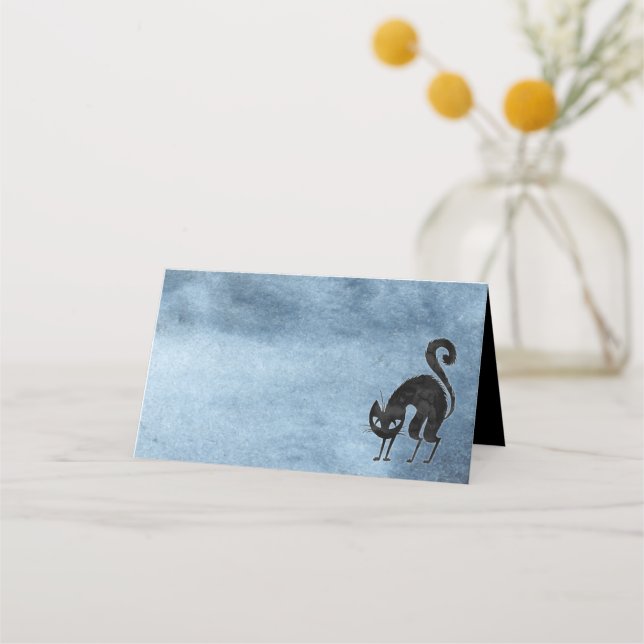 Carte De Placement Fête d'Halloween de chat noir (Devant)