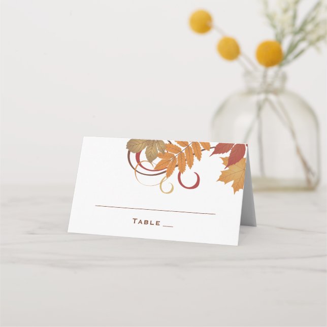 Carte De Placement Feuille en chute russe Mariage d'automne (Devant)