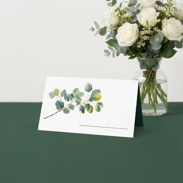 Carte De Placement Feuille vert de la branche Eucalyptus nom mariage (Eucalyptus branch green leaves wedding name place card.)