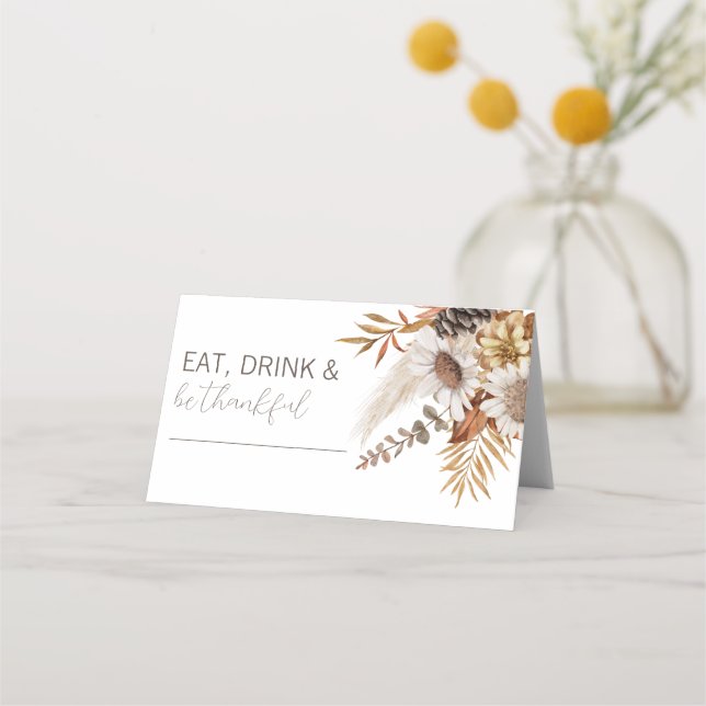 Carte De Placement Feuilles d'automne et dîner floral d'action de grâ (Devant)