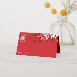 Carte De Placement Feuilles de bambou de Bourgogne Double Xi Mariage