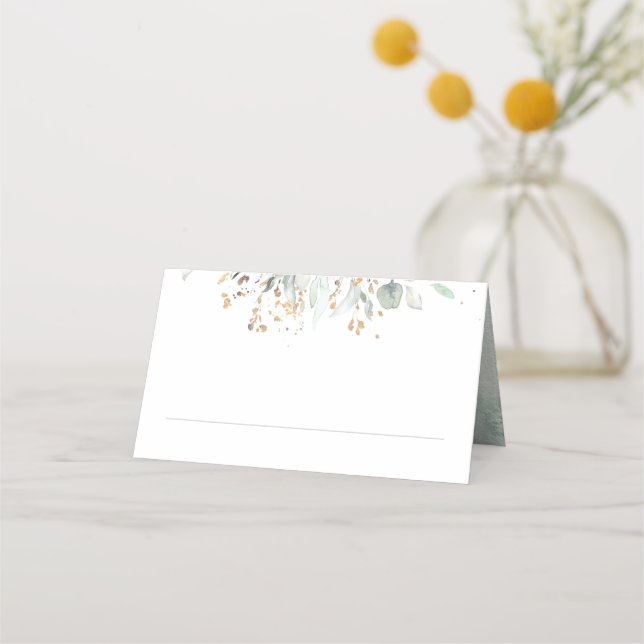 Carte De Placement Feuilles d'or et Mariage de verdure Eucalyptus (Devant)