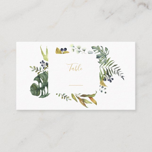 Carte De Placement Feuilles et couronne de fleurs, numéro de table fr (Devant)