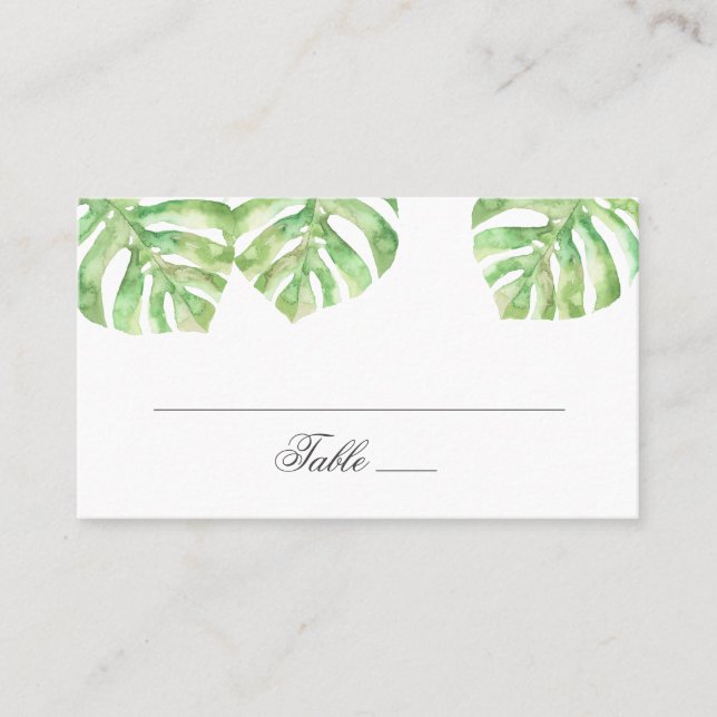 Carte De Placement Feuilles exotiques verts. Mariage tropical d'été (Devant)