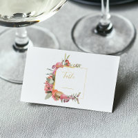 Feuilles roses, fleurs et macarons numéro de table