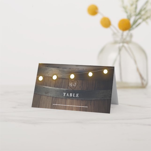 Carte De Placement Feux de tonneau en bois Mariage rustique Numéro de (Devant)