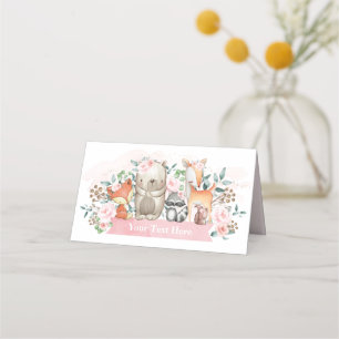 Carte De Placement Fille rose Floral Bois Animaux Douche Anniversaire