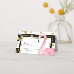 Carte De Placement Flamant rose rose Black White Gold Numéro de table