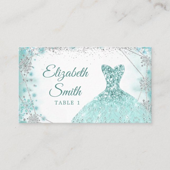 Carte De Placement Flamme de neige turquoise Silver Quinceañera (Devant)
