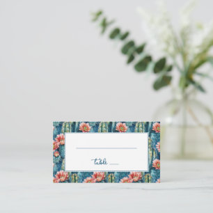 Carte De Placement Fleur de cactus bleu joyeuse en grille