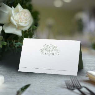 Carte De Placement Fleur de lis sauge table verte et blanche mariage