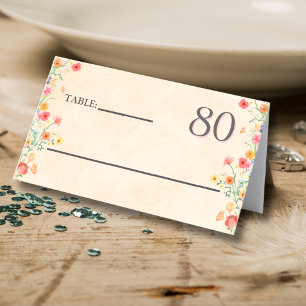 Carte De Placement Fleur élégante 80 ans Fête Florale 80e anniversair