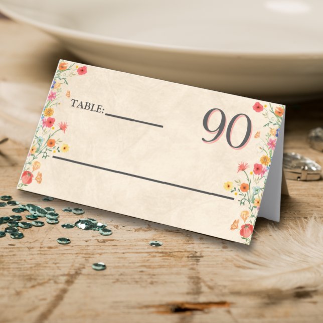 Carte De Placement Fleur élégante 90 ans Fête Florale 90e anniversair (Créateur téléchargé)