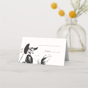 Carte De Placement Fleur noire et blanche simple mariage botanique