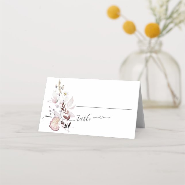 Carte De Placement Fleur sauvage boho Baby shower moderne minimal (Devant)