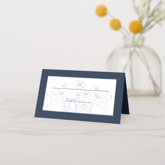 Carte De Placement Fleur sauvage Delicate bleu foncé marine Mariage m (Devant)