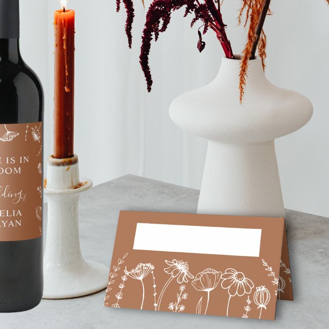 Carte De Placement Fleur sauvage orange brûlé Croquis floral simple (Wedding Table Place Cards in Terracotta Burnt Orange, from my Wildflower Sketch collection)