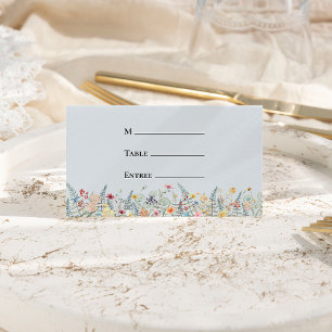 Carte De Placement Fleur sauvage simple Dusty Blue Mariage Entree pli